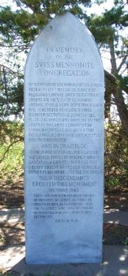 In Memory of the Swiss Mennonite Congregation Marker (front) image. Click for full size.