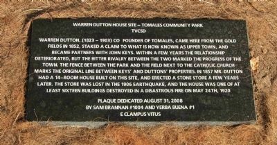 Warren Dutton House - Tomales Community Park Marker image. Click for full size.