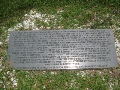 Florida 2000 Center of Population Marker. Click for full size. Florida 2000 Center of Population Marker image. Click for full size.