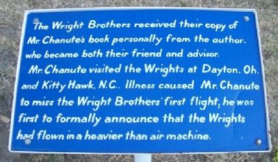 Chanute Announces Wright Brothers' Flight Marker image. Click for full size.