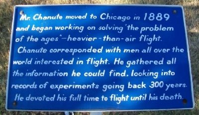Octave Chanute and "The Problem of The Ages" Marker. Click for full size. Octave Chanute and "The Problem of The Ages" Marker image. Click for full size.
