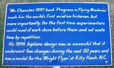 Octave Chanute's <i>Progress in Flying Machines</i> Marker image. Click for full size.