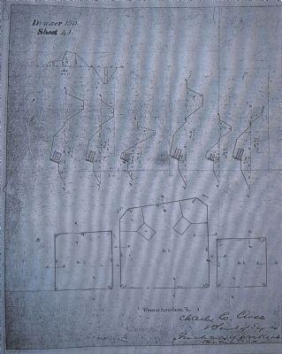 Copy of Civil War era engineering drawing of the three redoubts in the Aquia area. image. Click for full size.