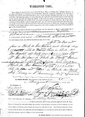 Cuming City Cemetery Warrantee Deed image. Click for full size.