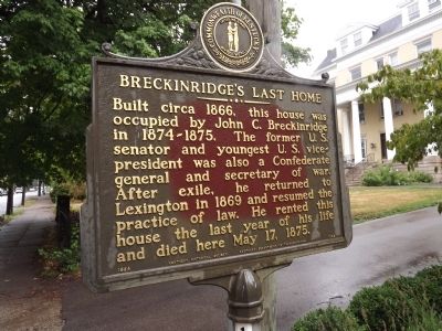 Breckinridge's Last Home Marker. Click for full size. Breckinridge's Last Home Marker image. Click for full size.