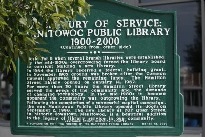 A Century of Service: Manitowoc Public Library 1900-2000 Marker image. Click for full size.