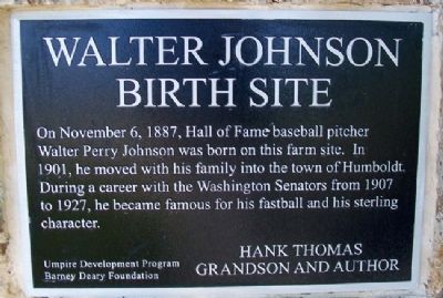 Walter Johnson Birth Site Marker image. Click for full size.
