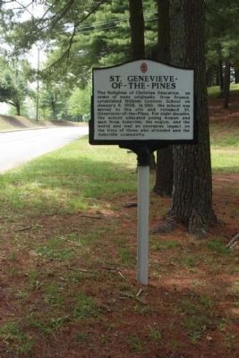 St. Genevieve ~ Of ~ The ~ Pines Marker, southbound on Victoria Road. Click for full size. St. Genevieve ~ Of ~ The ~ Pines Marker, southbound on Victoria Road image. Click for full size.