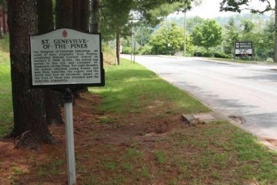 St. Genevieve ~ Of ~ The ~ Pines Marker, looking north along Victoria Road. Click for full size. St. Genevieve ~ Of ~ The ~ Pines Marker, looking north along Victoria Road image. Click for full size.