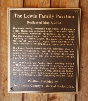The Lewis Family Pavilion Marker image. Click for full size.