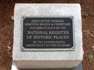 Deep River Friends Meeting Historic Landmark plaque. Click for full size. Deep River Friends Meeting Historic Landmark plaque image. Click for full size.