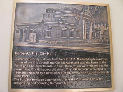 Burbank's First City Hall Marker image. Click for full size.