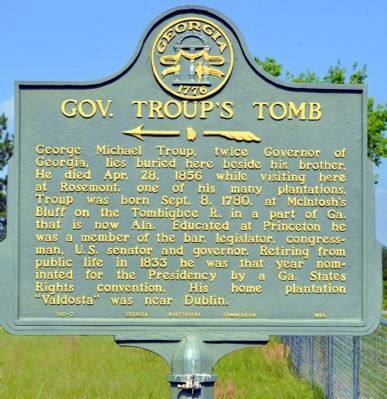 Gov. Troup’s Tomb Marker image. Click for full size.
