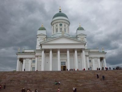 Helsinki Cathedral [Evangelical Lutheran Church of Finland] on its hill in Senate Square image. Click for full size.