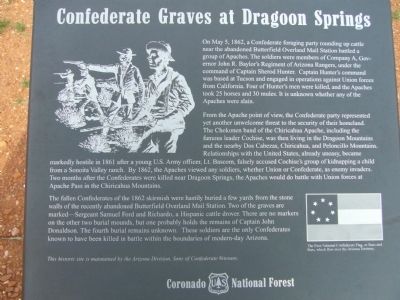 Confederate Graves at Dragoon Springs Marker. Click for full size. Confederate Graves at Dragoon Springs Marker image. Click for full size.