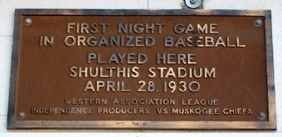 First Night Game in Organized Baseball Marker image. Click for full size.