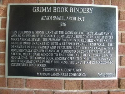 Grimm Book Bindery Marker. Click for full size. Grimm Book Bindery Marker image. Click for full size.