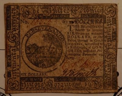 Continental Currency - Six Dollars - The United Colonies image. Click for full size.