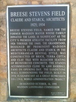 Breese Stevens Field Marker. Click for full size. Breese Stevens Field Marker image. Click for full size.