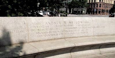 Andrew W. Mellon Memorial Fountain: bench marker inscription image. Click for full size.
