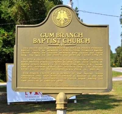 Gum Branch Baptist Church Marker image. Click for full size.