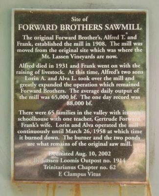 Forward Brothers Sawmill Marker image. Click for full size.