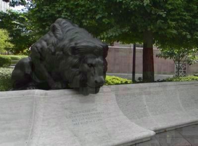 Inscription, northeast corner - with the second of two male lion guardians above officers' names.. Click for full size. Inscription, northeast corner - with the second of two male lion guardians above officers' names. image. Click for full size.