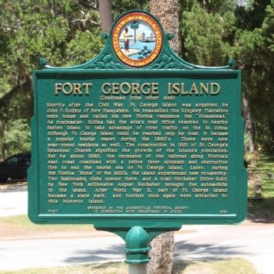 Fort George Island Marker, reverse side image. Click for full size.
