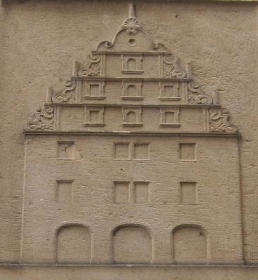 Closeup of relief of <i>die Alte Mauth</i> (Old Tollhouse) on the marker image. Click for full size.