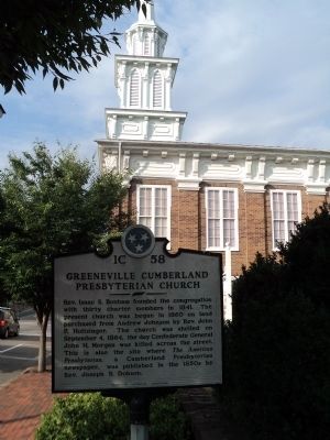 Greeneville Cumberland Presbyterian Church Marker. Click for full size. Greeneville Cumberland Presbyterian Church Marker image. Click for full size.