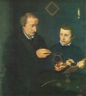 Portrait of Johann Neudrfer and Son, 1561, by Nicolas Neufchatel image. Click for full size.