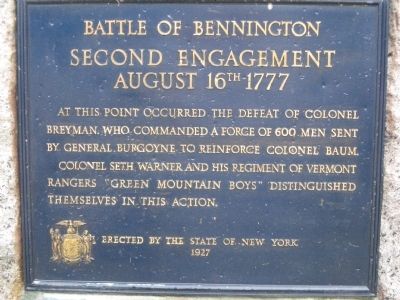 Battle of Bennington Second Engagement Marker image. Click for full size.