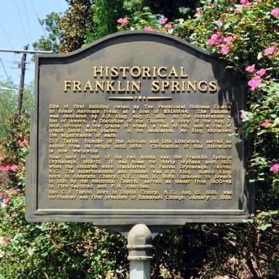 Historical Franklin Springs Marker image. Click for full size.
