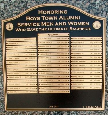 Boys Town Veterans Memorial Honor Roll. Click for full size. Boys Town Veterans Memorial Honor Roll image. Click for full size.