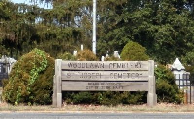 Sign - - " Woodlawn Cemetery / St. Joseph Cemetery ". Click for full size. Sign - - " Woodlawn Cemetery / St. Joseph Cemetery " image. Click for full size.
