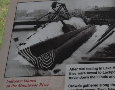 Sideways launch on the Manitowoc River. Click for full size. Sideways launch on the Manitowoc River image. Click for full size.