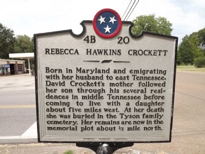 Rebecca Hawkins Crockett Marker image. Click for full size.