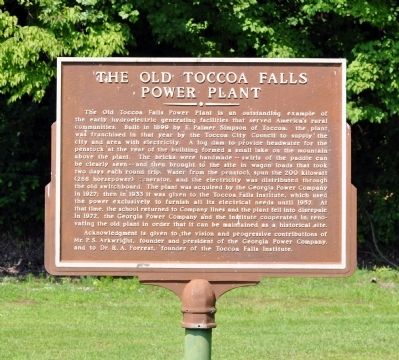 The Old Toccoa Falls Power Plant Marker image. Click for full size.