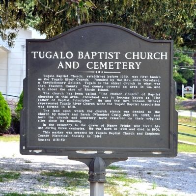 Tugalo Baptist Church and Cemetery Marker image. Click for full size.