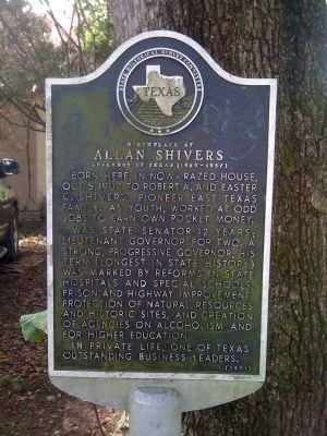 Birthplace of Allan Shivers Marker image. Click for full size.