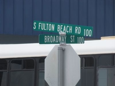 Street Sign at corner for Fulton Seafood Industry Marker image. Click for full size.