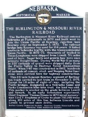 The Burlington & Missouri River Railroad Marker image. Click for full size.