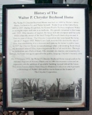 History of The Walter P. Chrysler Boyhood Home Marker. Click for full size. History of The Walter P. Chrysler Boyhood Home Marker image. Click for full size.