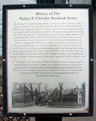 History of The Walter P. Chrysler Boyhood Home Marker image. Click for full size.