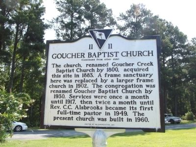 Goucher Baptist Church Marker Reverse image. Click for full size.