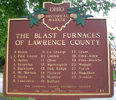 The Blast Furnaces of Lawrence County Marker (back). Click for full size. The Blast Furnaces of Lawrence County Marker (back) image. Click for full size.