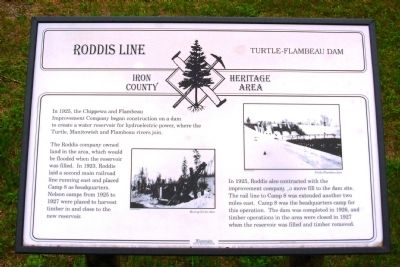 Roddis Line – Turtle-Flambeau Dam Marker. Click for full size. Roddis Line – Turtle-Flambeau Dam Marker image. Click for full size.