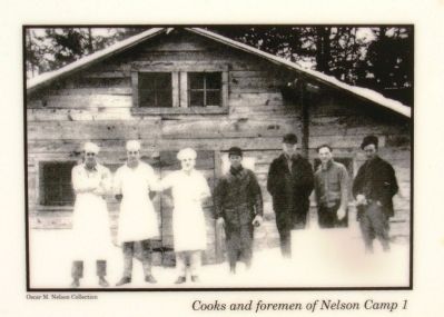 Upper left photo: Cooks and foremen of Nelson Camp 1 image. Click for full size.