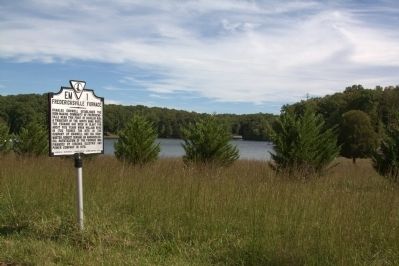 Fredericksville Furnace Marker and the Douglas Run arm of Lake Anna image. Click for full size.