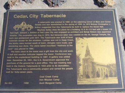 Cedar City Tabernacle Marker image. Click for full size.
